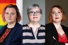 Drei Porträts nebeneinander, zu sehen sind die drei Preisträgerinnen: Darya Afanasyeva, Irina Alkhovka und Julia Mickiewicz aus Belarus