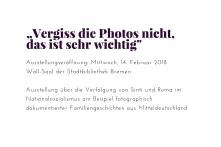 Veranstaltungsflyer für die Veranstaltung "Vergiss die Photos nicht"