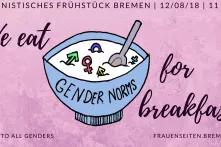 Veranstaltungsflyer für das zweite Feministische Frühstück in Bremen am 12. August 2018.