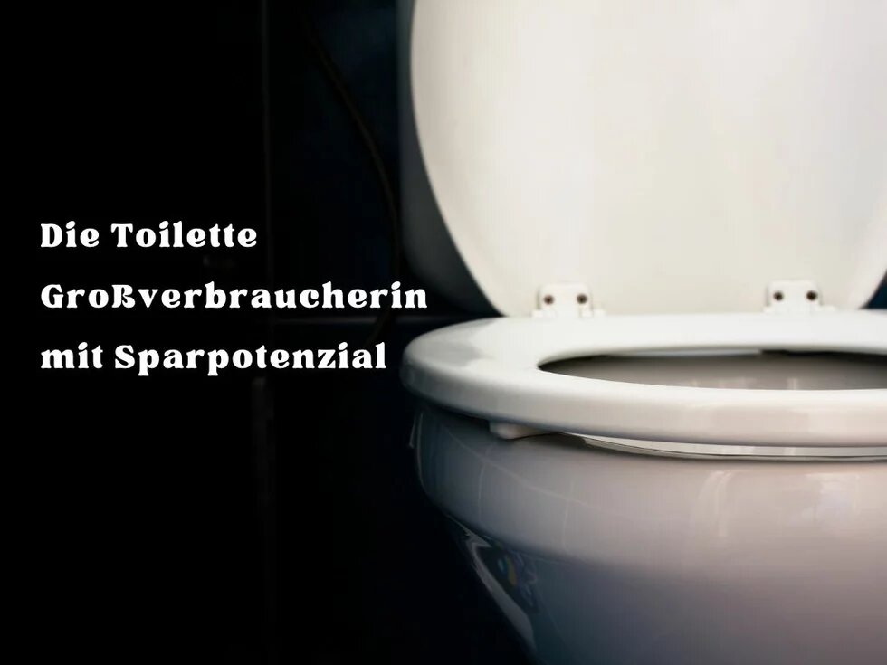 Toilette vor schwarzem Hintergrund, davor der Titel