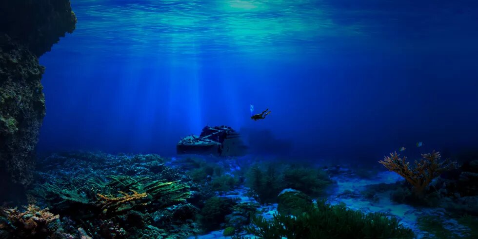 Taucher unter Wasser.