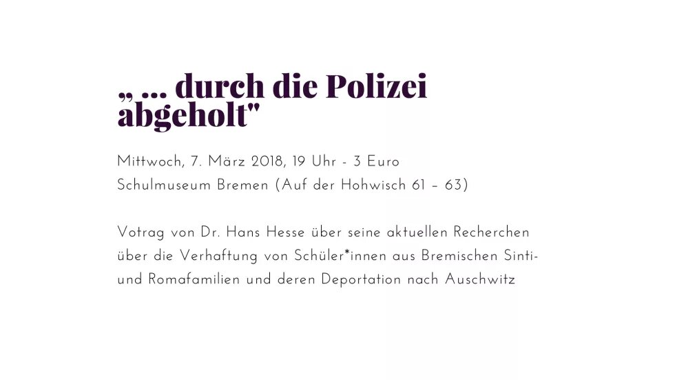 Veranstaltungsflyer für die Veranstaltung "...durch die Polizei abgeholt"
