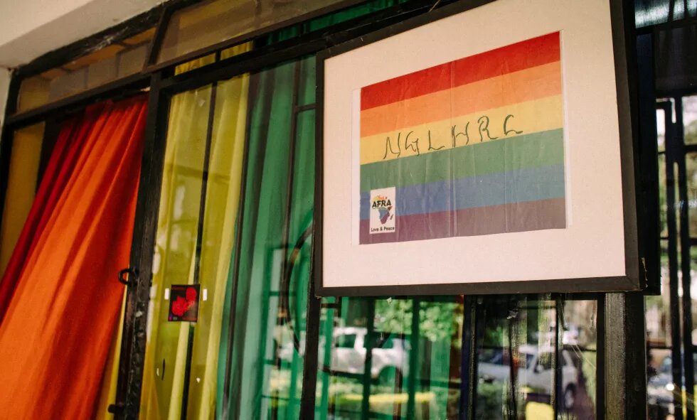 Organisation NGLHRC für Rechte von LGBTI Personen Schild vor dem Büro von NGLHRC für Rechte von LGBTI Personen