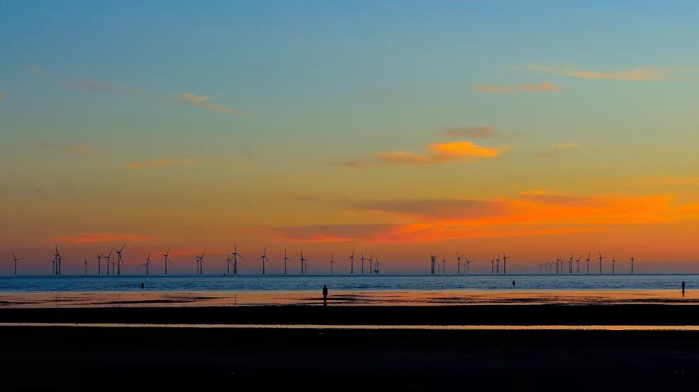 Windräder an der Küste von Liverpool Großbritannien Brexit Energie Windräder an der Küste von Liverpool Großbritannien Brexit Energie
