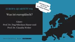 Eine Kollage aus Text und Bild. Der Hintergrund ist blau, darauf ist in schwarz der Umriss einer Karte von Europa.