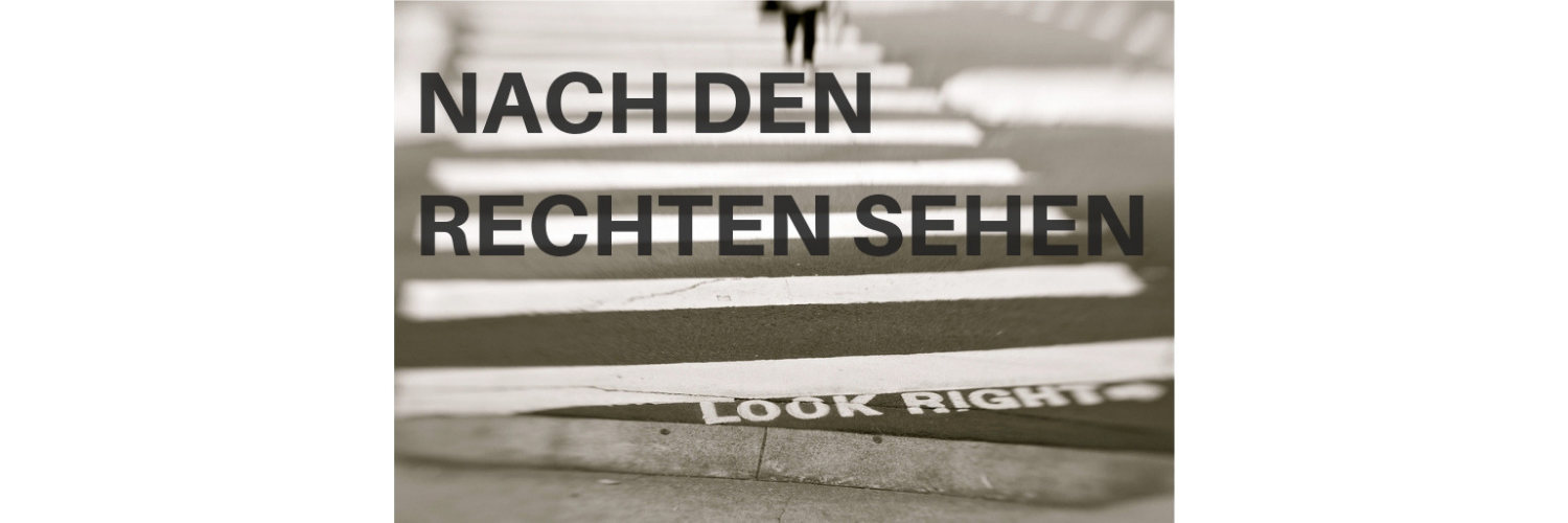 Britischer Zebrastreifen mit dem Schriftzug "look right" Britischer Zebrastreifen mit dem Schriftzug "look right"